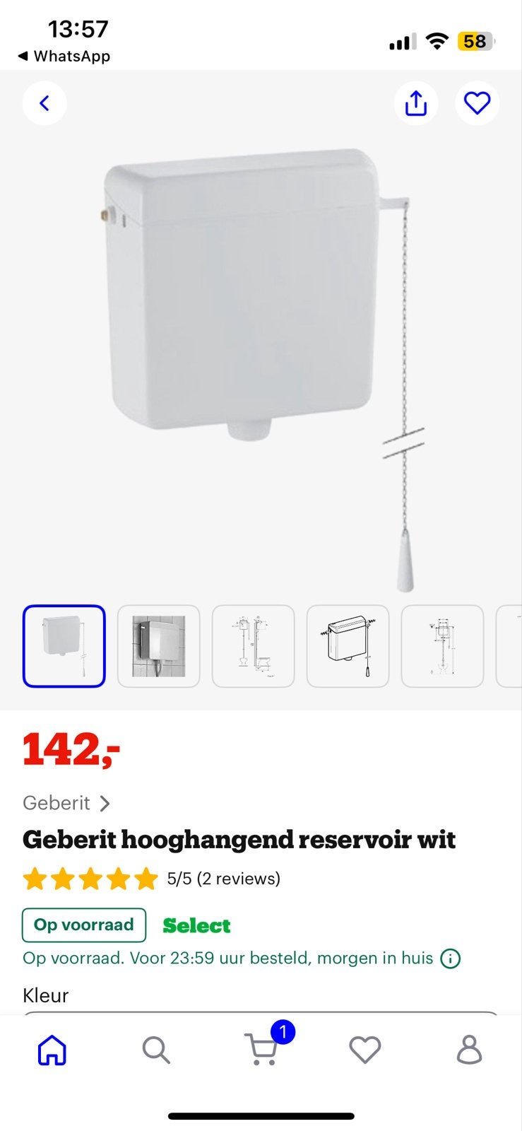 Geberit hooghangend reservoir wit, Doe-het-zelf en Verbouw, Ophalen, Zo goed als nieuw, Toilet