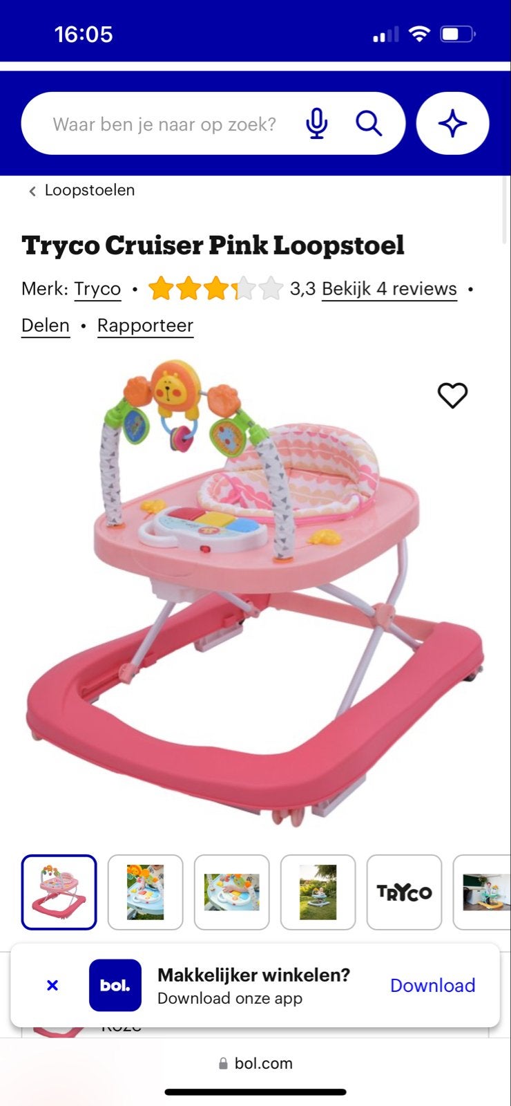 Tryco Cruiser Roze Loopstoel met Speelgoed, Ophalen, Gebruikt, Overige typen, Met geluid