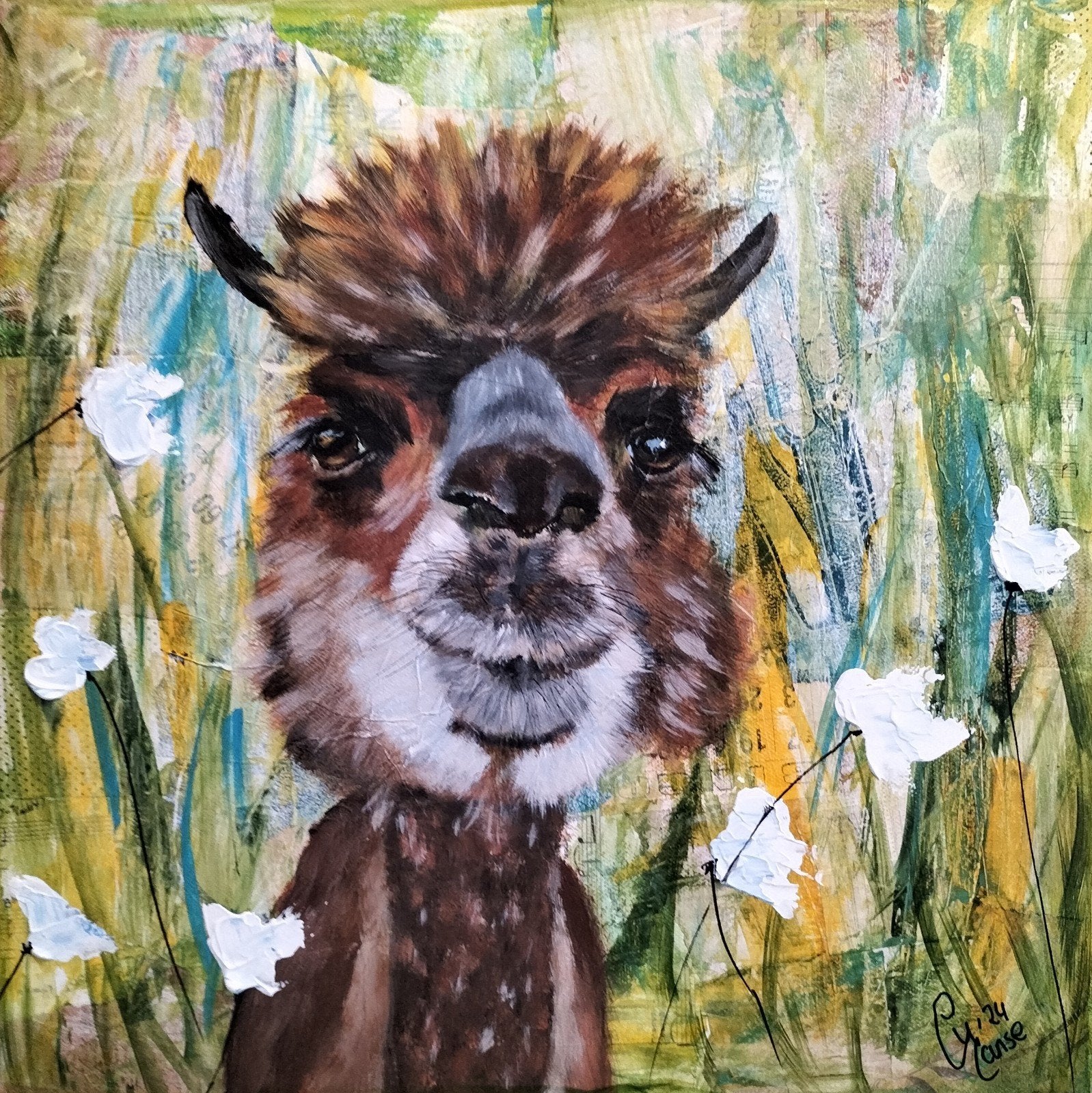 Schilderij Alpaca, Minder dan 50 cm, Nieuw, Ophalen of Verzenden, Schilderij