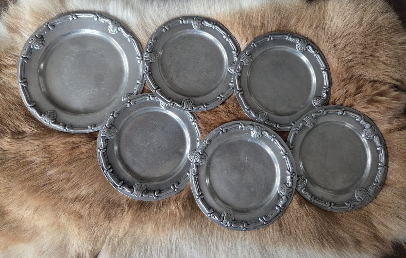 Vintage tinnen onderzetters (Set van 6) - Etain 92%, Ophalen of Verzenden
