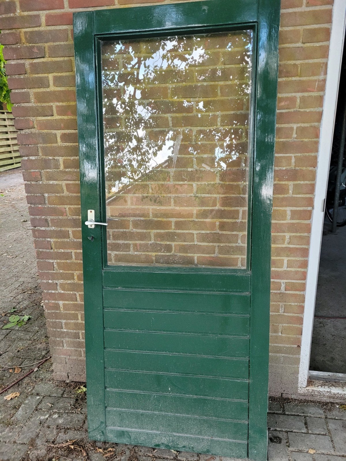 Hardhouten buitendeur met enkel glas., Gebruikt, Ophalen of Verzenden, 200 tot 215 cm, Glas