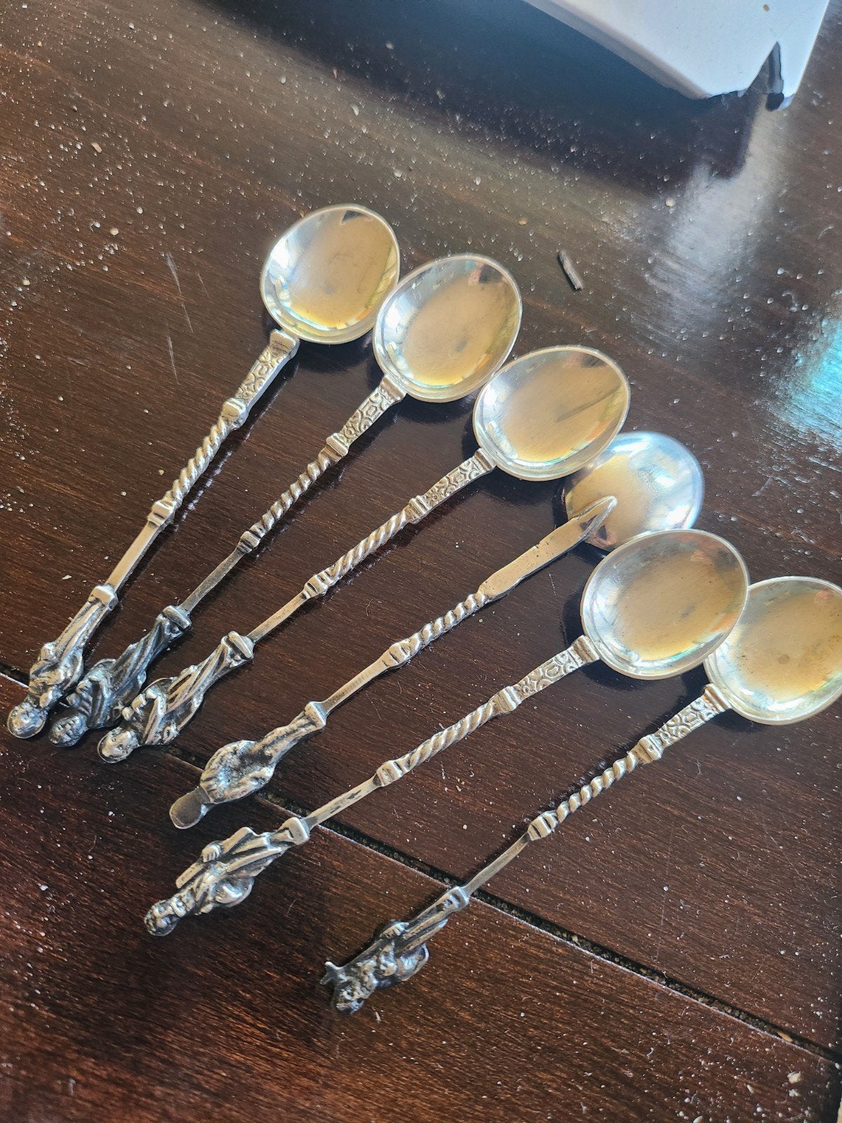 Set van 6 antieke zilveren apostel lepels met gedraaide stee, Antiek en Kunst, Ophalen of Verzenden
