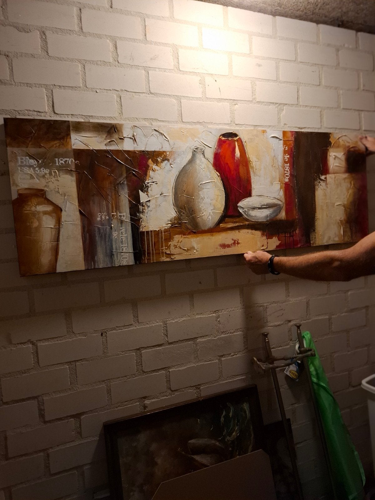 Breed Schilderij: Modern Stilleven met Vazen en Textuur, Antiek en Kunst, Ophalen