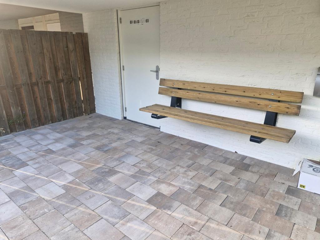 Wandbank van hout en metaal, Tuin en Terras, Ophalen, Gebruikt, Hout