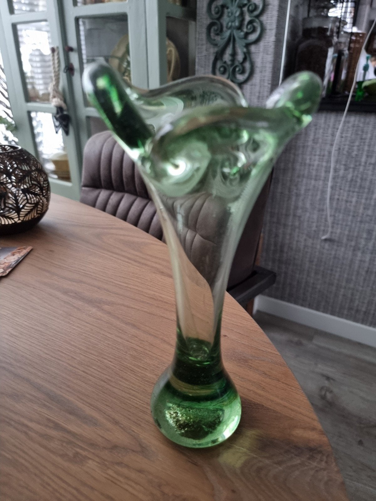 Groene glazen vaas - Uniek design, Antiek en Kunst, Ophalen of Verzenden
