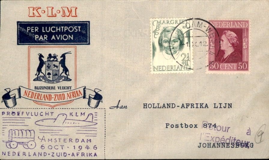 KLM - Zuid-Afrika - FFC - 1946, Ophalen of Verzenden, Envelop