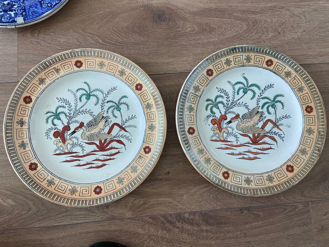 Set van 2 antieke borden Petrus Regout Panama goudluster, Antiek en Kunst, Ophalen of Verzenden