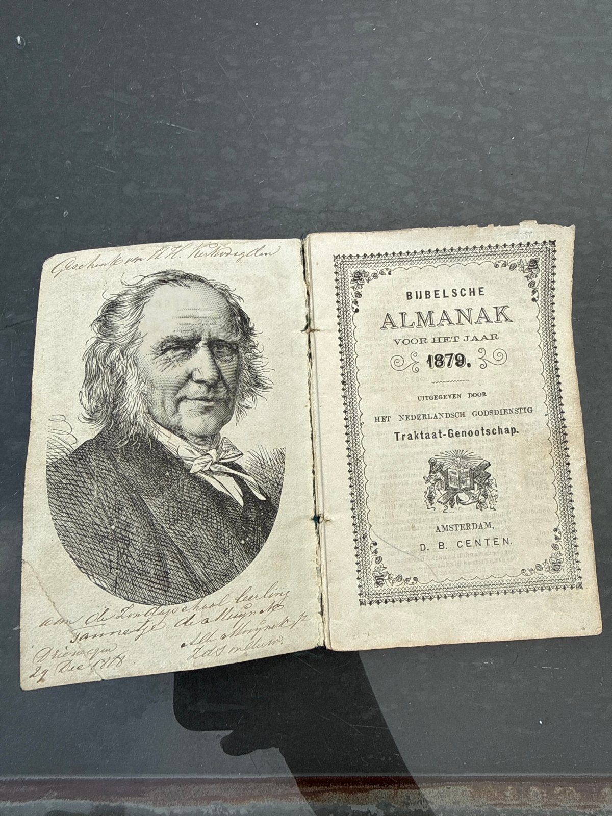 Bijbelsche Almanak 1879 met handgeschreven opdracht Wemeldin, Ophalen of Verzenden