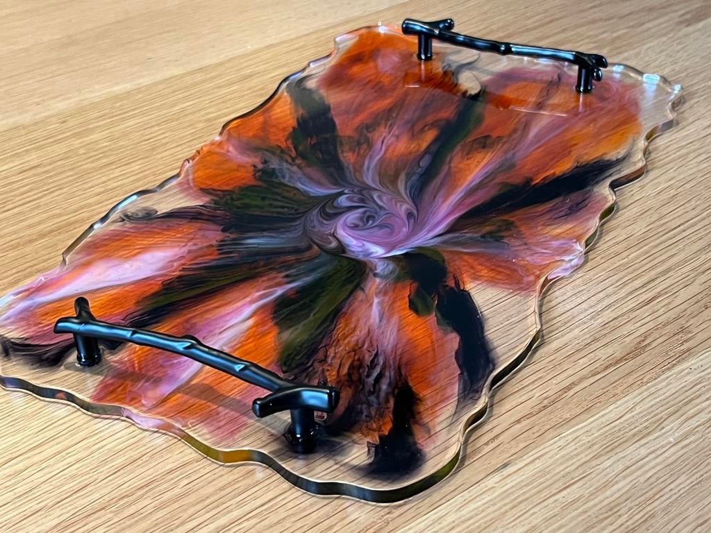 Luxe obsedian flame epoxy dienblad  !, Ophalen of Verzenden, Nieuw, Rechthoekig, Overige materialen