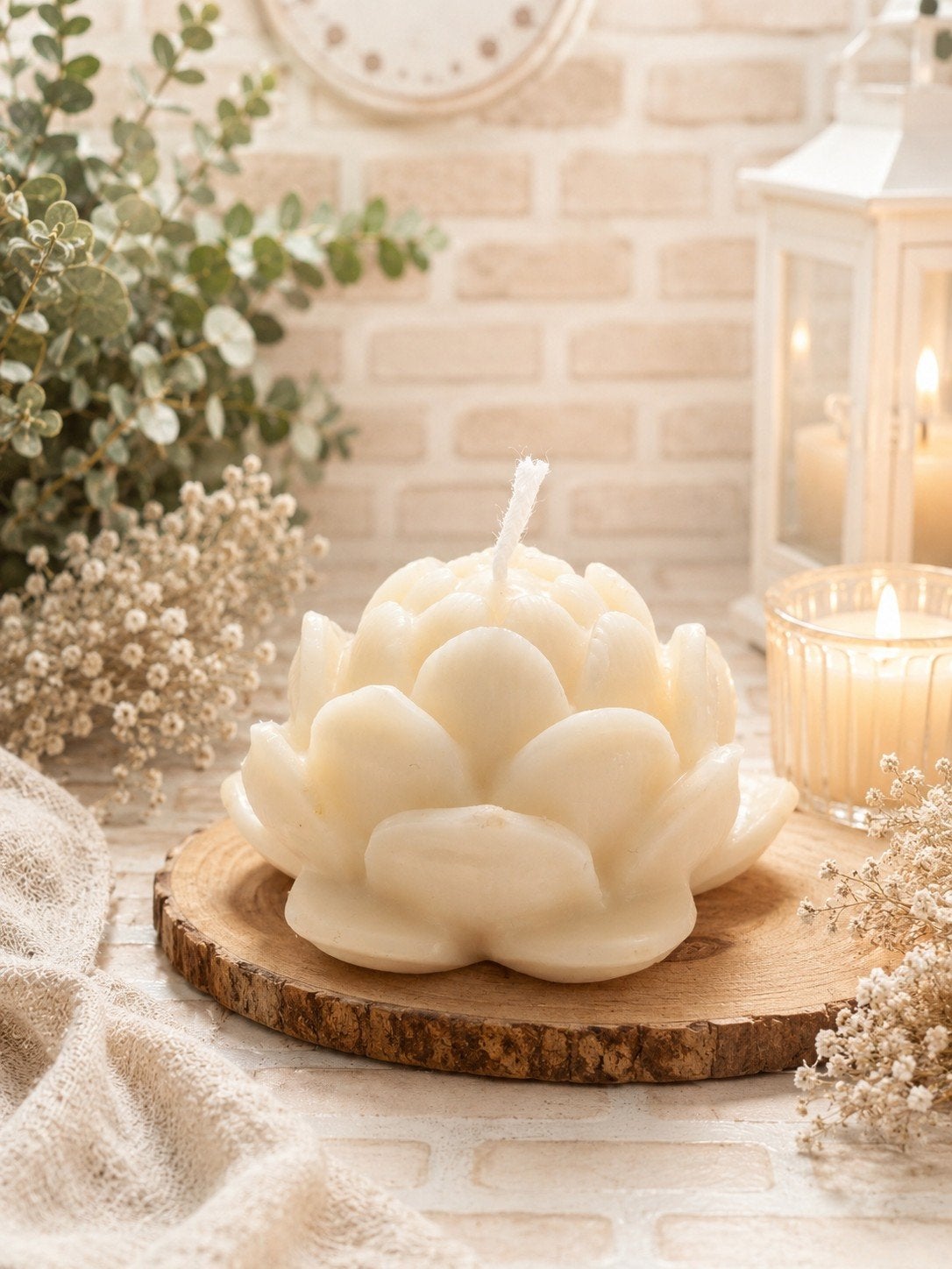 Decoratieve Lotus Kaars - Crème, Overige materialen, Nieuw, Ophalen of Verzenden, Crème