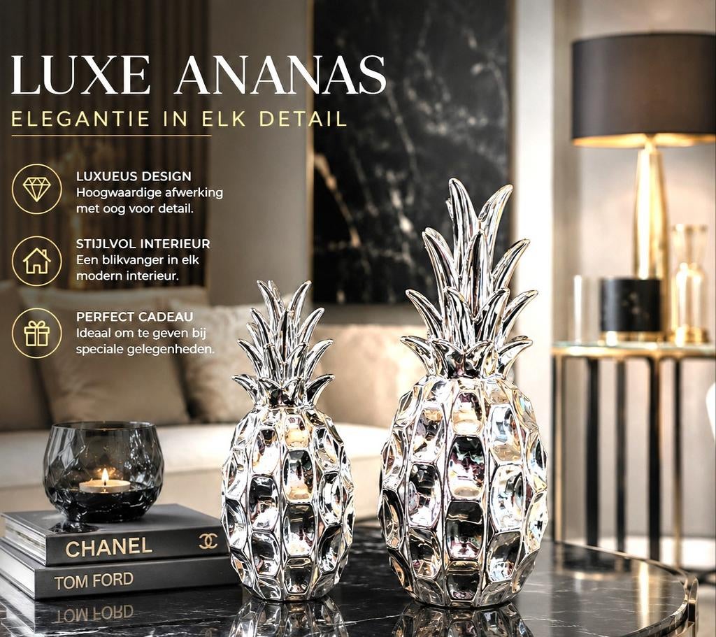 Luxe set Ananas Decoratie - Zilverkleurig, Ophalen of Verzenden, Nieuw, Zilver, Modern
