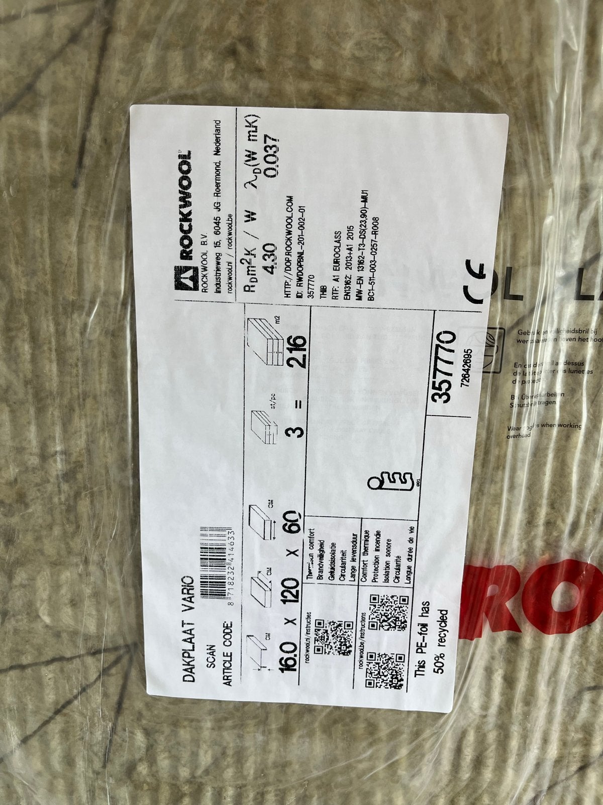 Rockwool Vario Dakplaat Steenwol Isolatie 16cm Dik, 12 cm of meer, Nieuw, Steenwol, Minder dan 5 m²