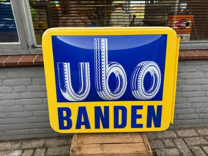 Vintage UBO Banden Lichtbak - Reclamebord, Verzamelen, Merken en Reclamevoorwerpen, Ophalen, Gebruikt, ., Lichtbak of (neon) lamp