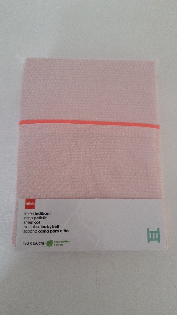 Hema Ledikant laken 120 x 150 cm roze met hartjes, Kinderen en Baby's, Meisje, Ledikant, Overige typen, Nieuw