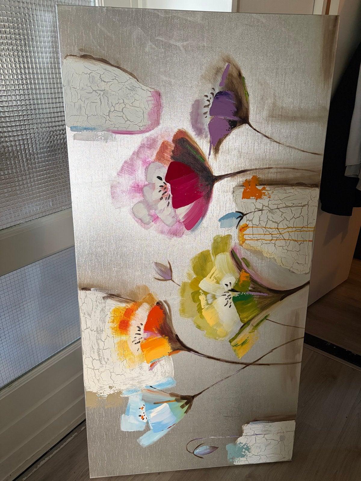 Modern Schilderij Bloemen - Handgeschilderd met textuur, Ophalen, Acrylverf, Handgeschilderd, Bloemen
