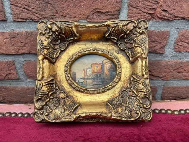 mooi klein schilderij, gezicht op Venetië, Antiek en Kunst, Kunst | Schilderijen | Klassiek, Ophalen of Verzenden, Bijzondere lijst