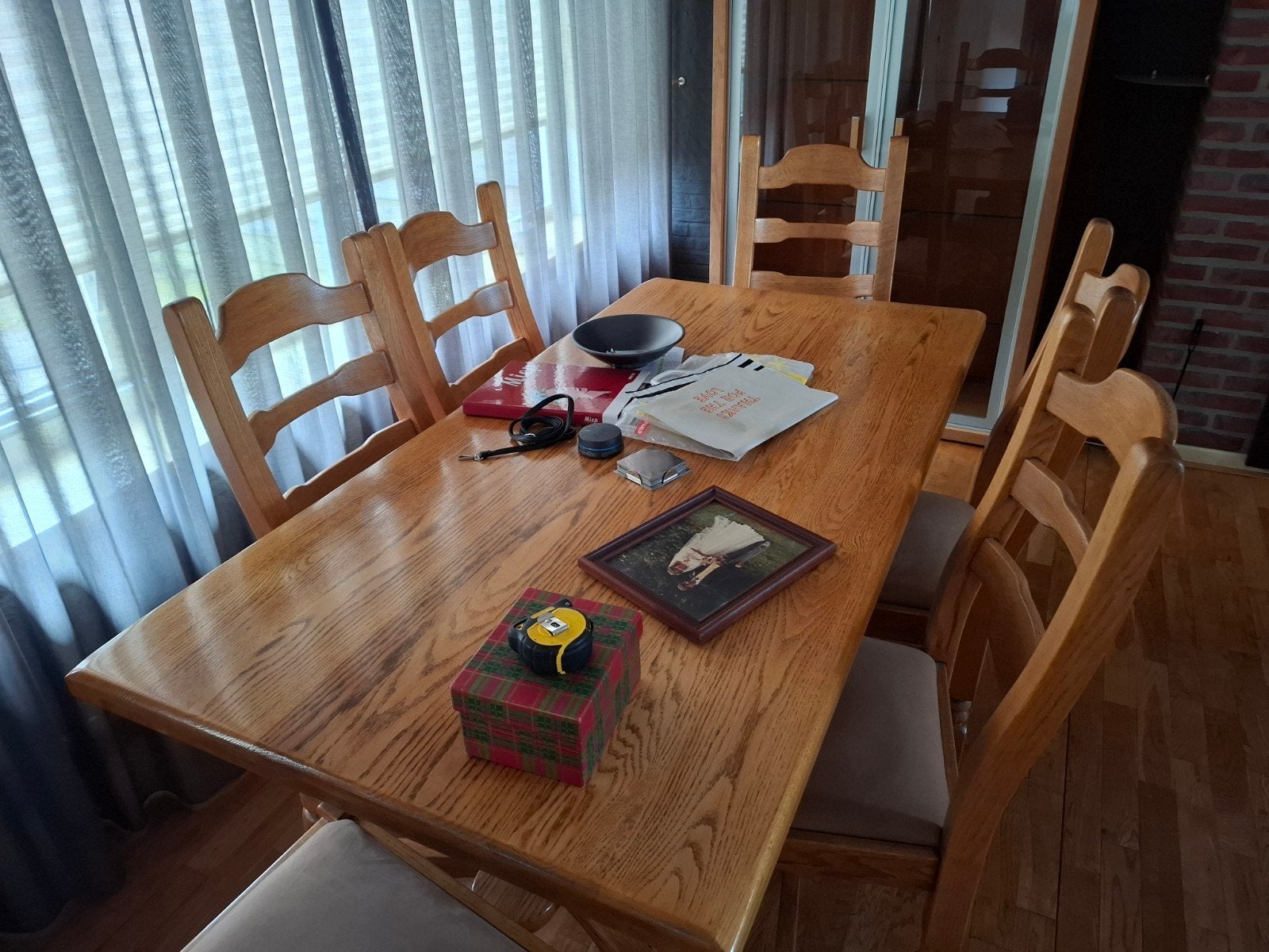 Degelijke Duitse Eiken Eettafel met 6 Stoelen, Ophalen, Gebruikt, Eikenhout, Vijf personen of meer