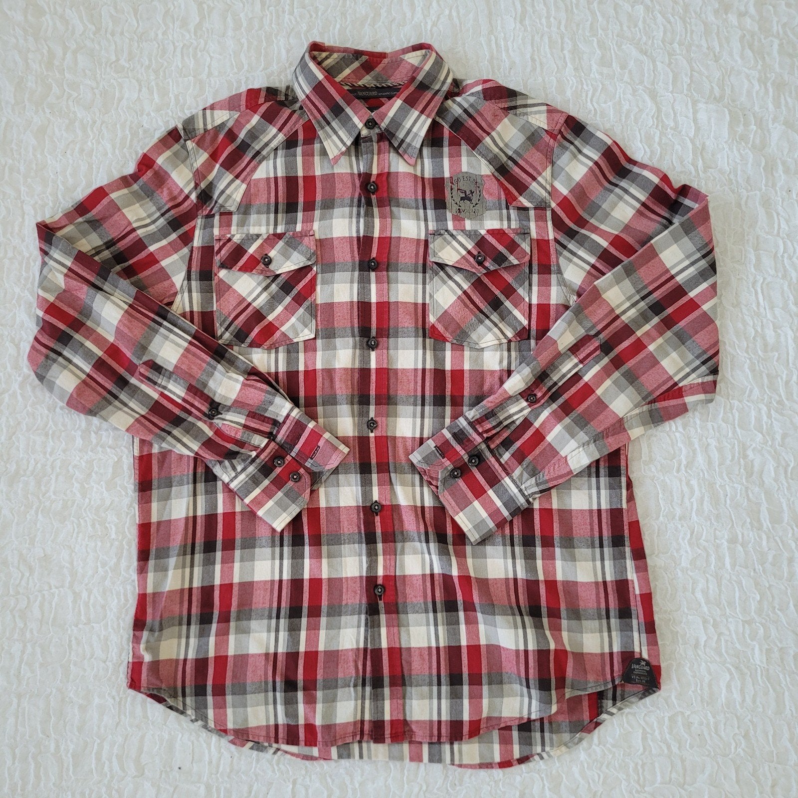 Vanguard overhemd heren L geruit rood grijs, Ophalen of Verzenden, Zo goed als nieuw, Halswijdte 41/42 (L), Vanguard