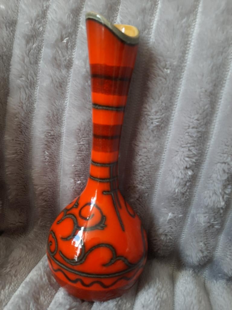 Vintage Flora Gouda Tokio vaas - Oranje met decor, Antiek en Kunst, Ophalen of Verzenden