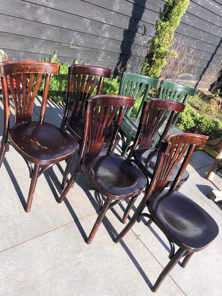 Kroeg stoelen / bar stoelen / bistro stoelen 6x, Huis en Inrichting, Stoelen, Ophalen, Gebruikt, Bruin, Vintage