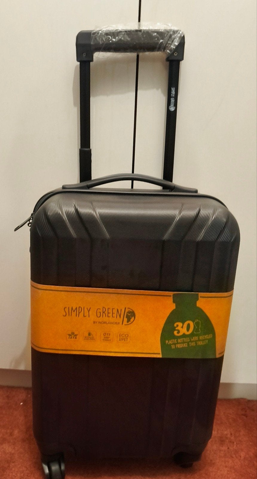 Nieuwe Simply Green Handbagage Koffer - Zwart, Wieltjes, 50 tot 60 cm, Hard kunststof, Nieuw