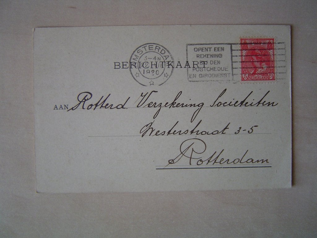 Berichtkaart uit 1920  Javasche bank, Verzenden, Briefkaart