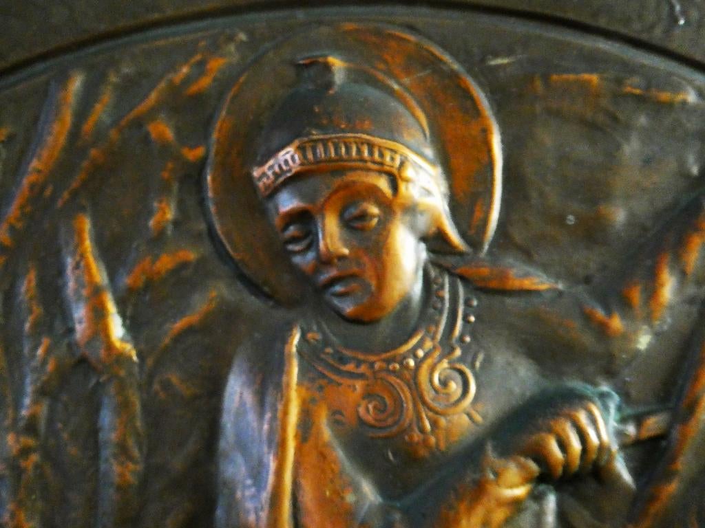 Koper wandbord met Saint Martin / Sint Maarten Deposé, Antiek en Kunst, Antiek | Religie, Ophalen of Verzenden