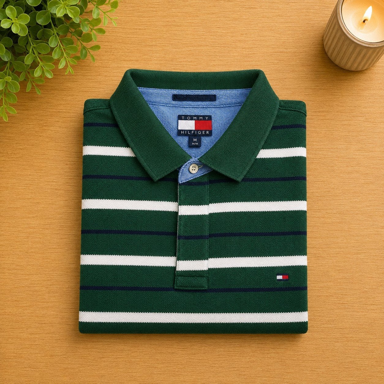 Tommy Hilfiger Polo Shirt Groen Gestreept Maat M, Kleding | Heren, Polo's, Tommy Hilfiger, Gedragen, Groen, Verzenden
