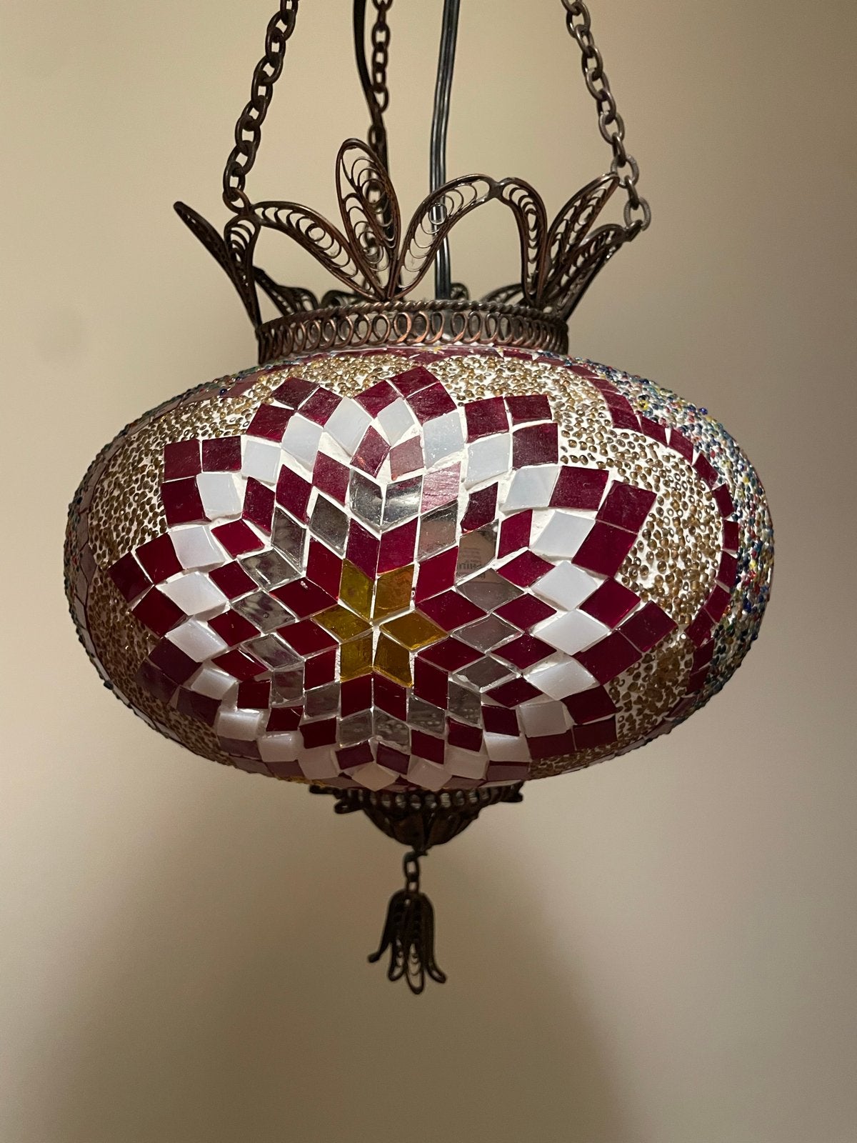 Kleurrijke Mozaïek Hanglamp - zo goed als nieuw, Ophalen, E14 (klein), Oosters, Glas