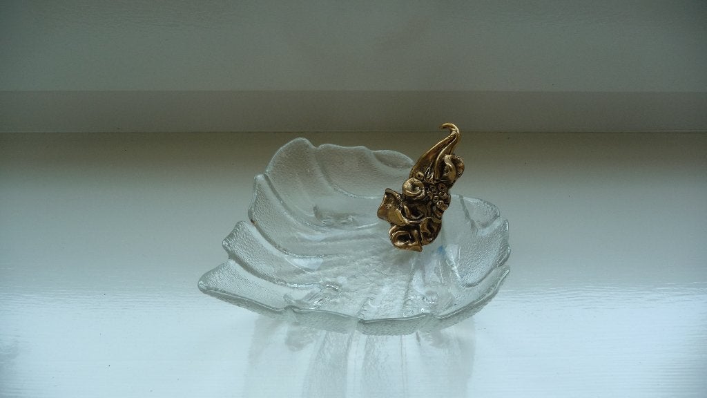 Glazen schaaltje met bronzen drakenkop, Antiek en Kunst, Ophalen of Verzenden