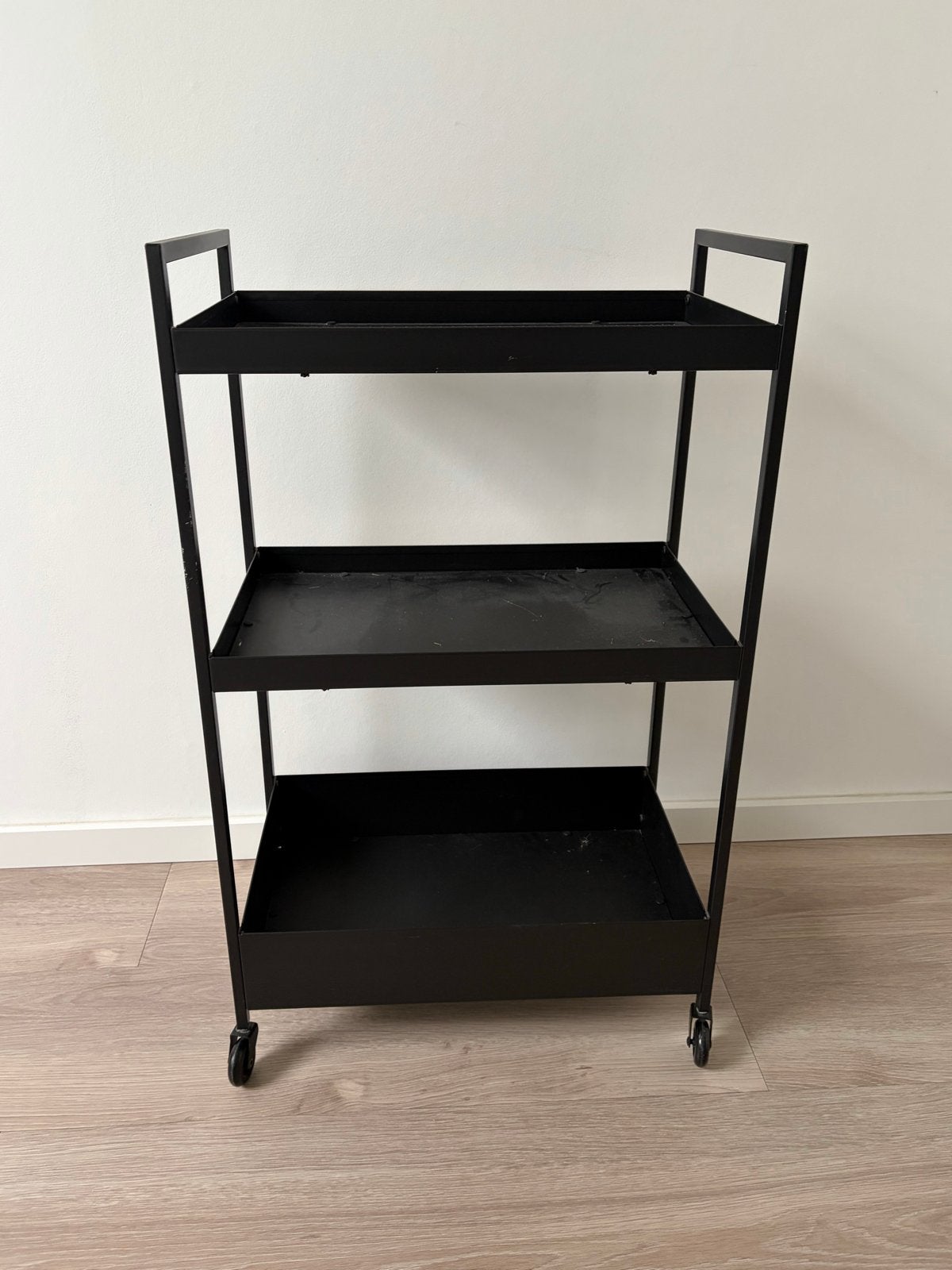 Zwart metalen serveerwagen/trolley met 3 planken, Ophalen, Gebruikt