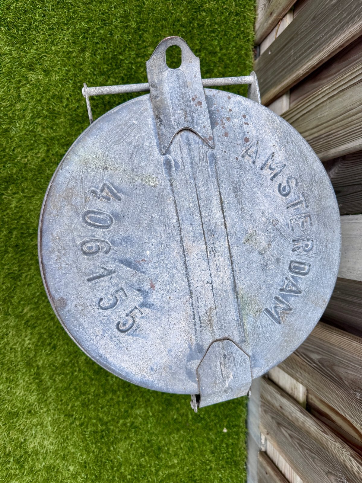 Vintage Zinken Vuilnisemmer met Amsterdam Opdruk, Ophalen of Verzenden