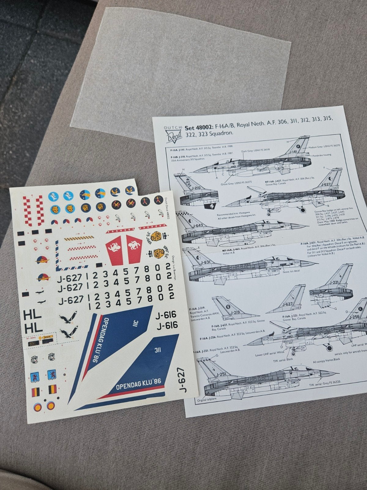Decal Set F-16A/B Royal Neth. A.F. 306, 311, 312, 313, Hobby en Vrije tijd, Modelbouw | Vliegtuigen en Helikopters, Ophalen of Verzenden