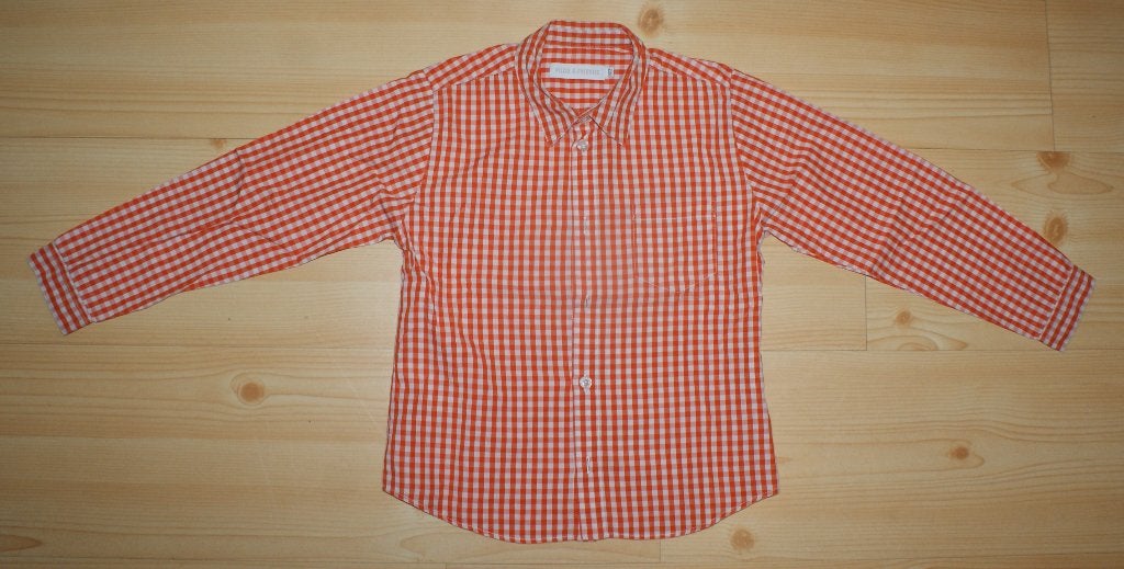 Filou & friends oranje/wit geblokte blouse maat 122. Z.g.a.n, Kinderen en Baby's, Overhemd of Blouse, Filou & Friends, Ophalen of Verzenden