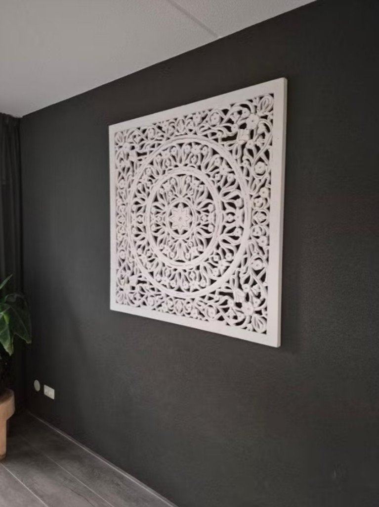 MOET WEG! Decoratief Wandpaneel Houtsnijwerk Wit, Huis en Inrichting, Woonaccessoires | Wanddecoraties, Ophalen, Hout, Decoratieobject