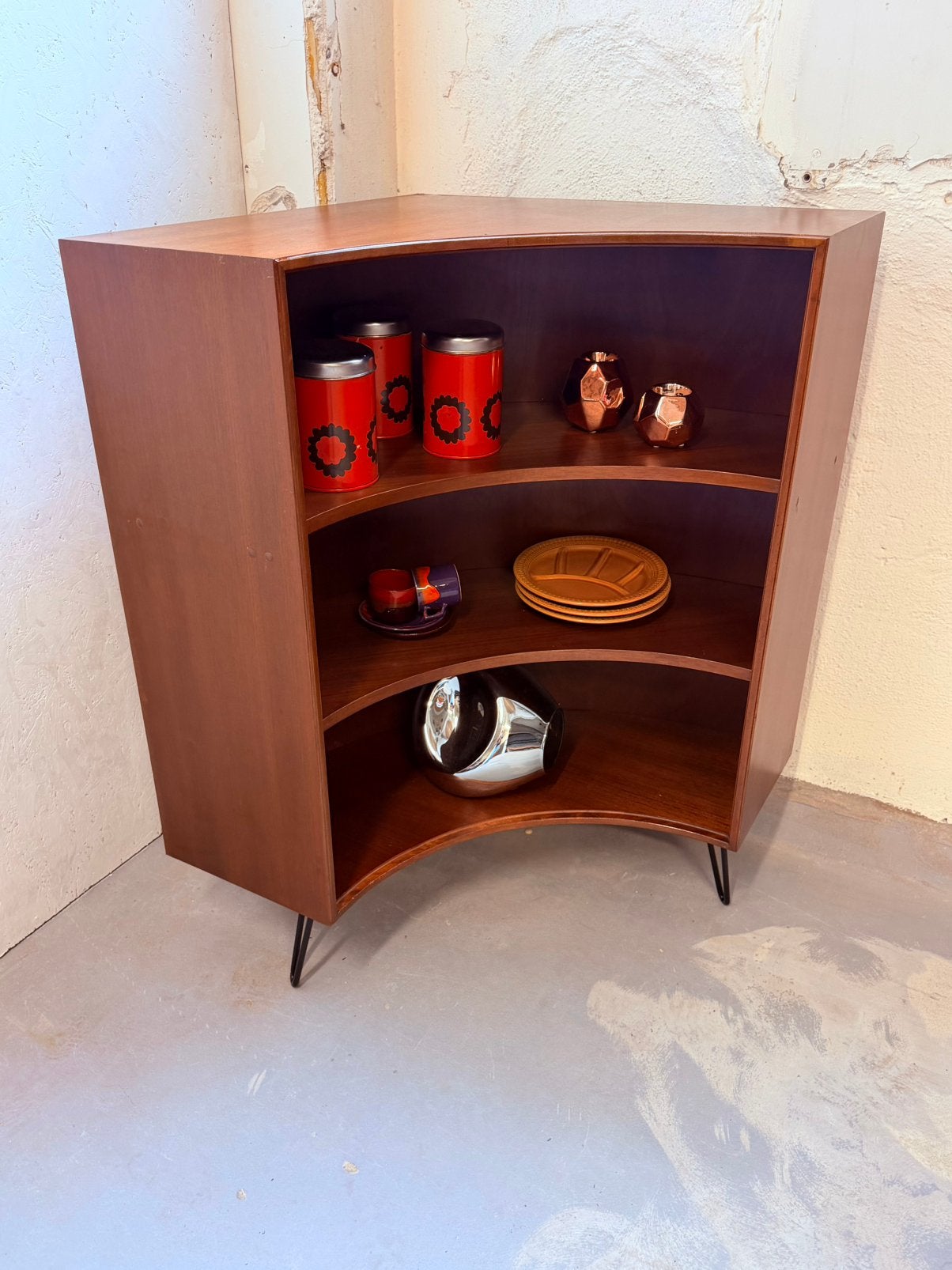 Vintage formule hoekkast | wandkast | boekenkast, Met plank(en), Teakhout, 25 tot 50 cm, Formule Kempkes