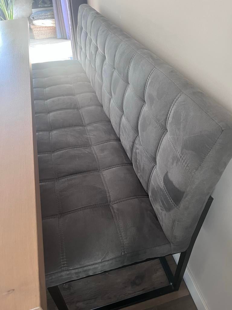 Antracietkleurige eetkamerbank en 3 stoelen, Ophalen, Gebruikt, 50 tot 100 cm, 150 tot 200 cm