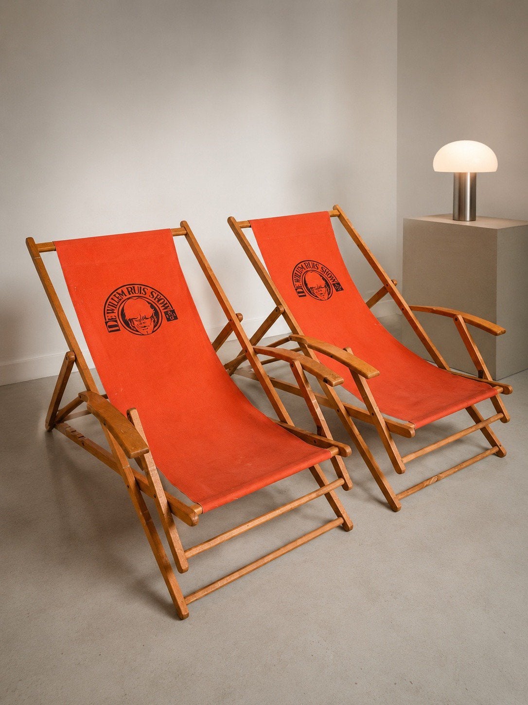 Vintage strandstoelen - Oranje canvas / hout -‘ 70 setprijs, Ophalen, Campingstoel