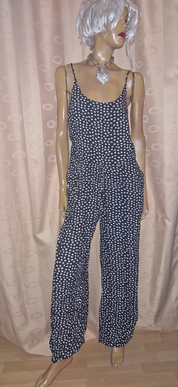 Zwarte jumpsuit met witte stippen oscar jane maat M, Maat 38/40 (M), Zwart, Ophalen of Verzenden, Zo goed als nieuw