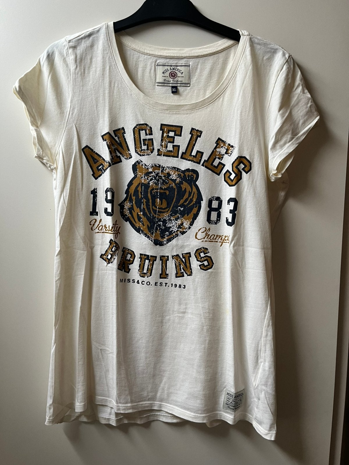 Maat XL The Sting tshirt off white met blauw bruin print, Meerkleurig, Maat 46/48 (XL) of groter, Ophalen of Verzenden, Korte mouw