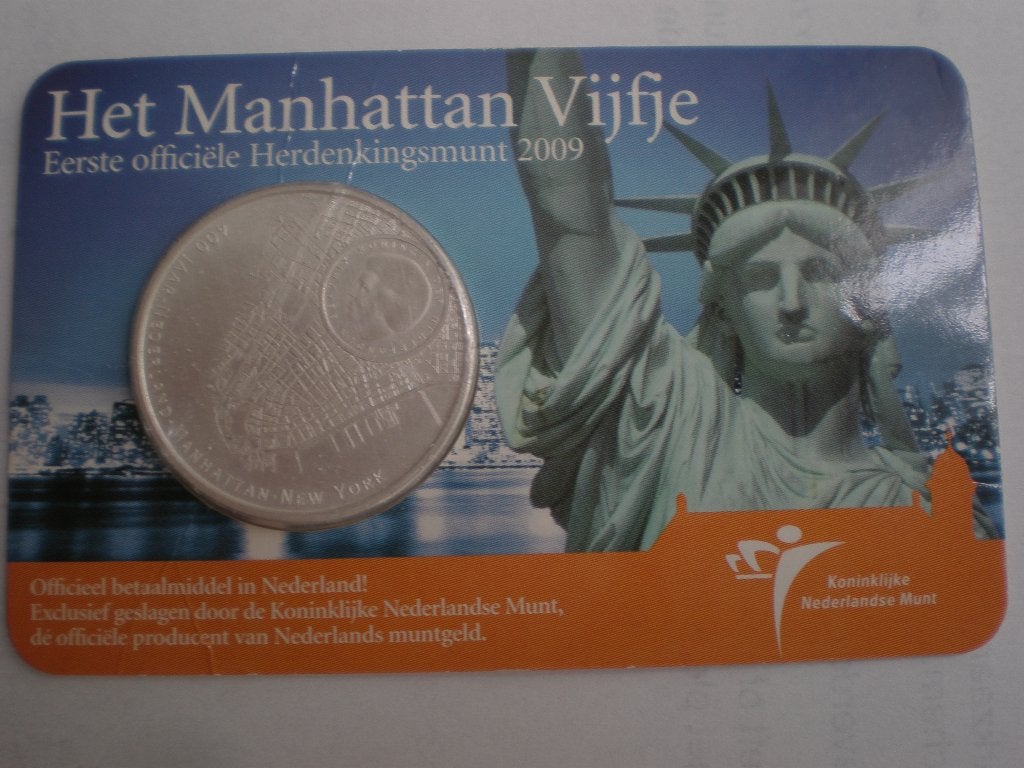 5 Euro munt, 100 Jaar Nederland-Manhattan 2009, Postzegels en Munten, Setje, Koningin Beatrix, Zilver, Euro's