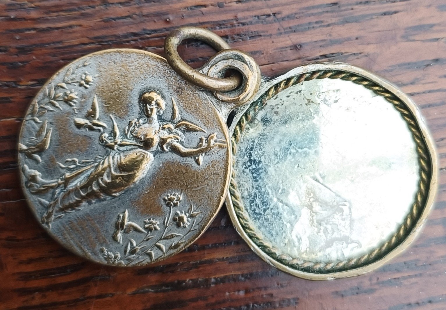 Antieke kettinghanger met spiegel - Art Nouveau stijl, Ophalen of Verzenden, Gebruikt