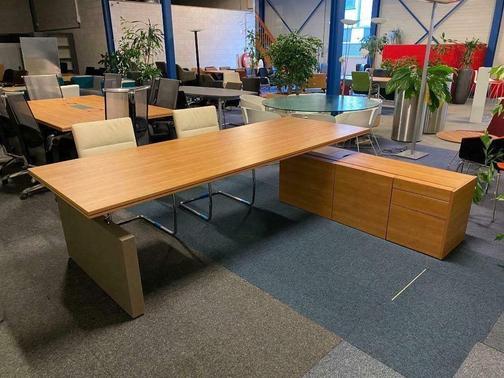 1 x Directiebureau Ahrend (slinger), bamboe, 270 x 110 cm., Ophalen, Gebruikt, 110 cm, Bureau-kast combinatie