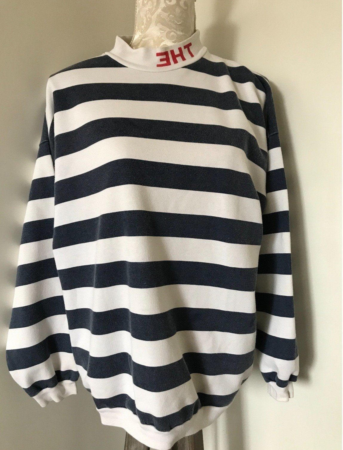Vintage Sweatshirt Blauw-Wit, Ophalen of Verzenden, Zo goed als nieuw, Maat 38/40 (M), Blauw