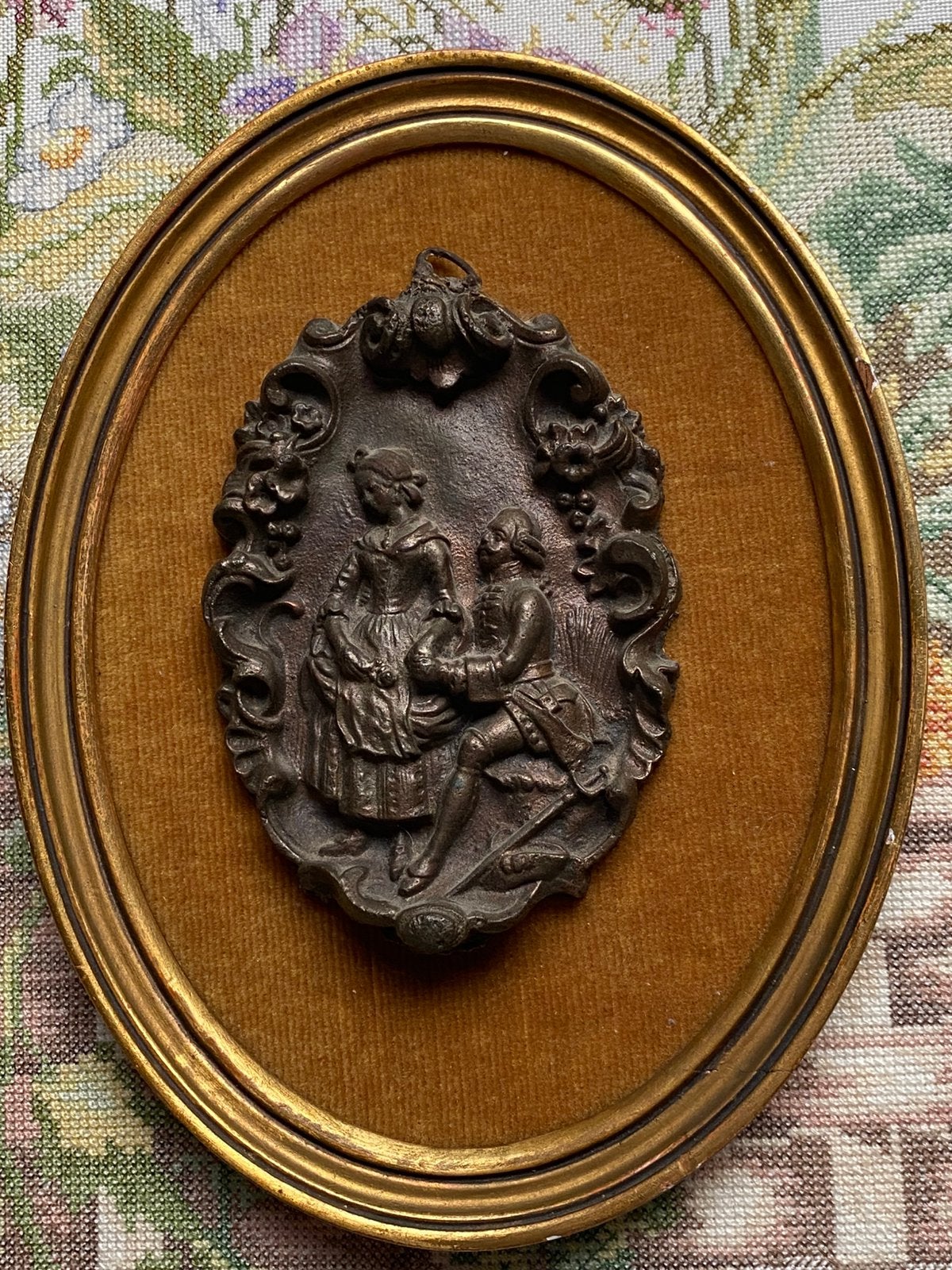 Vintage 3D wandbord in ovale lijst  21,5 x16,5 cm, Ophalen of Verzenden