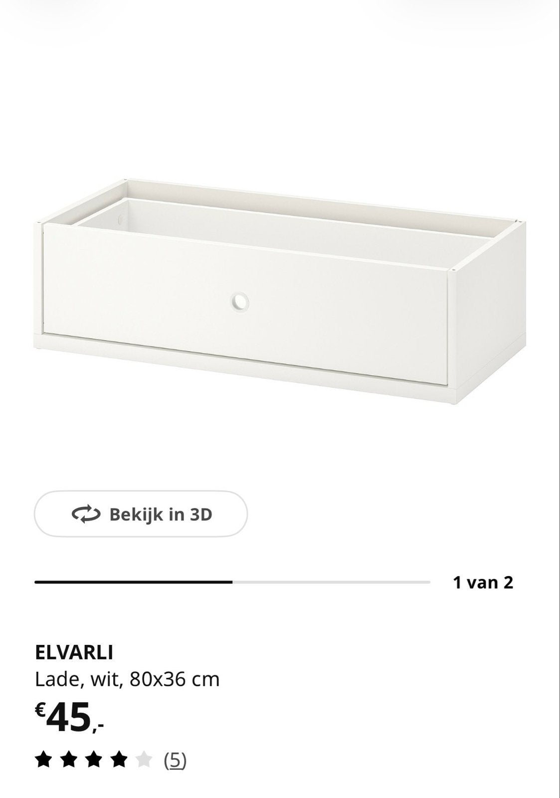 Twee IKEA ELVARLI lades wit, 80x36 cm, inclusief geleiders, Ophalen, Gebruikt