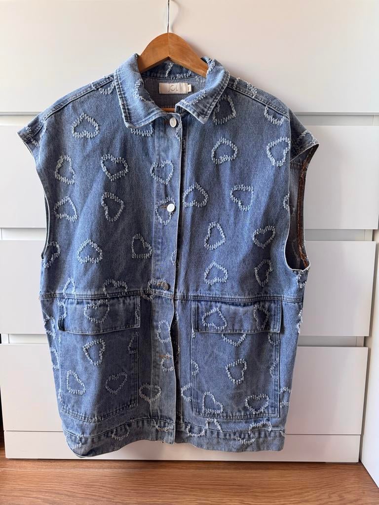 Hartjes Spijker Gilet - Trendy Denim Vest met Hartjes, Verzenden, Zo goed als nieuw, Maat 38/40 (M), Blauw