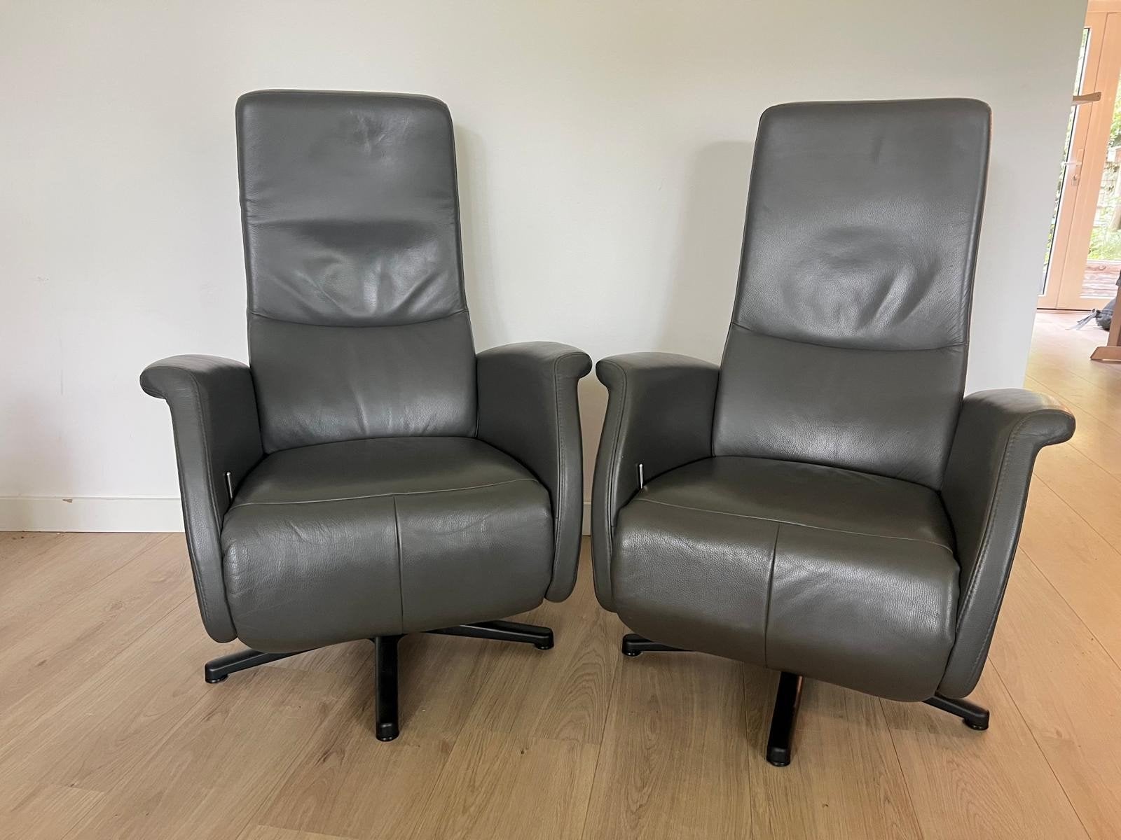 Relaxfauteuil, donkergrijs leer, Gebruikt, Ophalen of Verzenden, 50 tot 75 cm, Leer