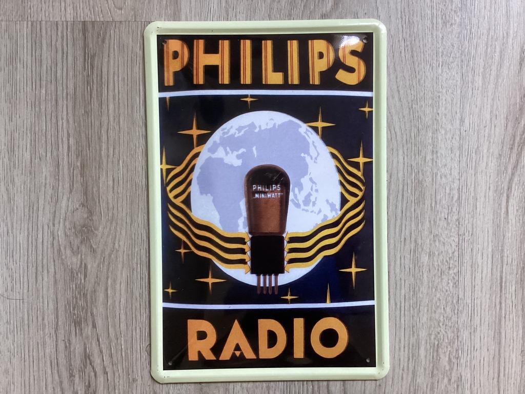 Vintage PHILIPS RADIO reclame bord (geen emaille), Ophalen of Verzenden, Gebruikt, Reclamebord