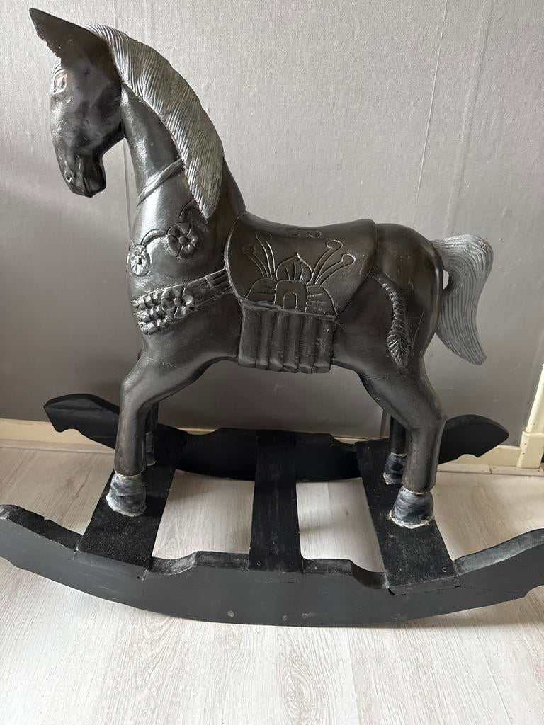 Antiek houten hobbelpaard - Zwart, Antiek en Kunst, Antiek | Speelgoed, Ophalen